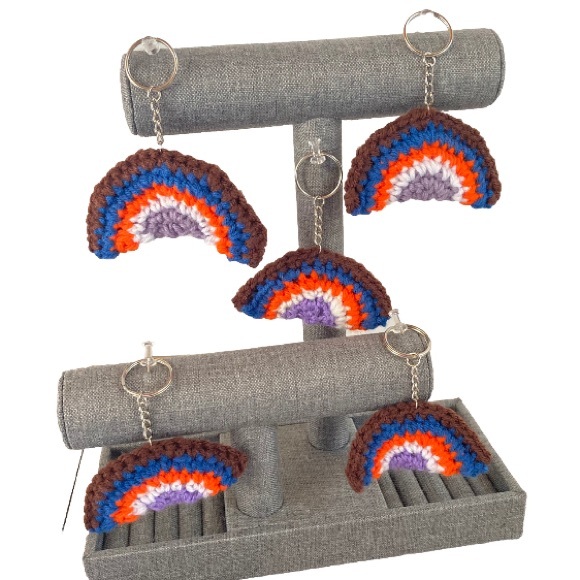 Keychain Rainbow Crochet Pride Charm 3.5 x 2.5 inches - Picture 2 of 10